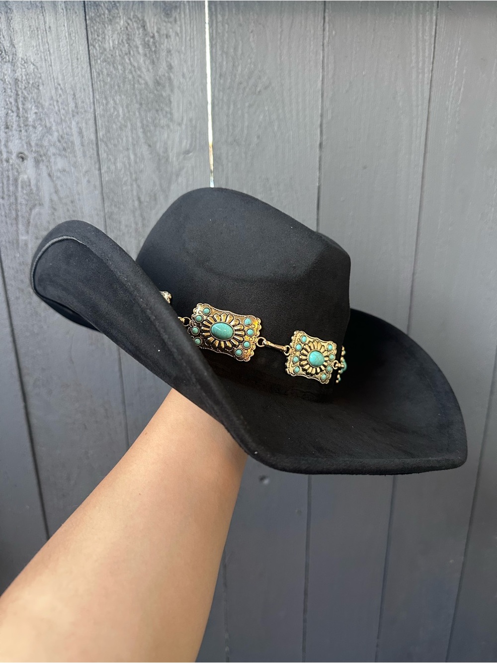 Black Western Felt Cowboy Hat with Turquoise Concho Band